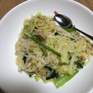 ツナとキャベツのそうめんチャンプルー